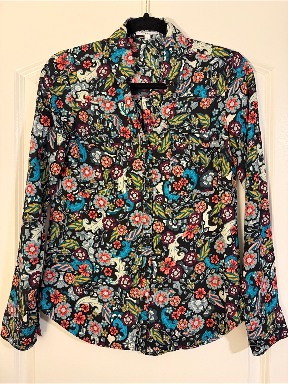 Express Portofino Floral Button-Up Shirt - Black Multi XS